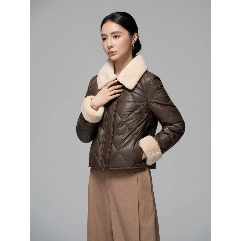 AYUNSUE Real Leather Down Jacket Woman Short Fashion Jackets for Woman 2026 Winter Commute Outerwear Woman Clothes ropa mujer