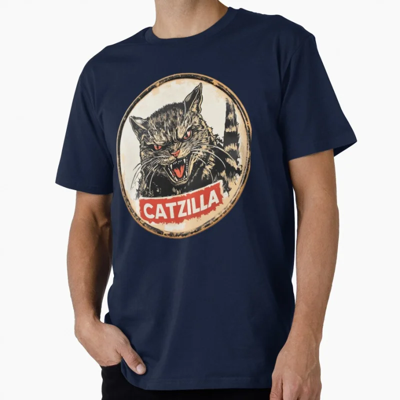 

The Dangerous Catzilla Cat Monster kitty funny t shirt for man 100% cotton printed y2k clothes All size Tops S-6XL cartoon Tee