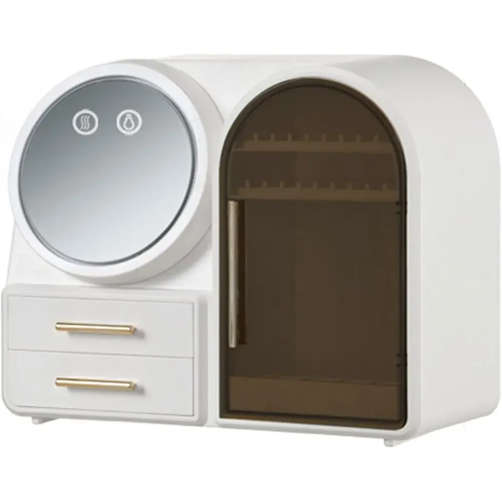 LED Lighted Makeup Storage Box with Mirror, Desktop Cosmetic Organizer for Beauty Essentials