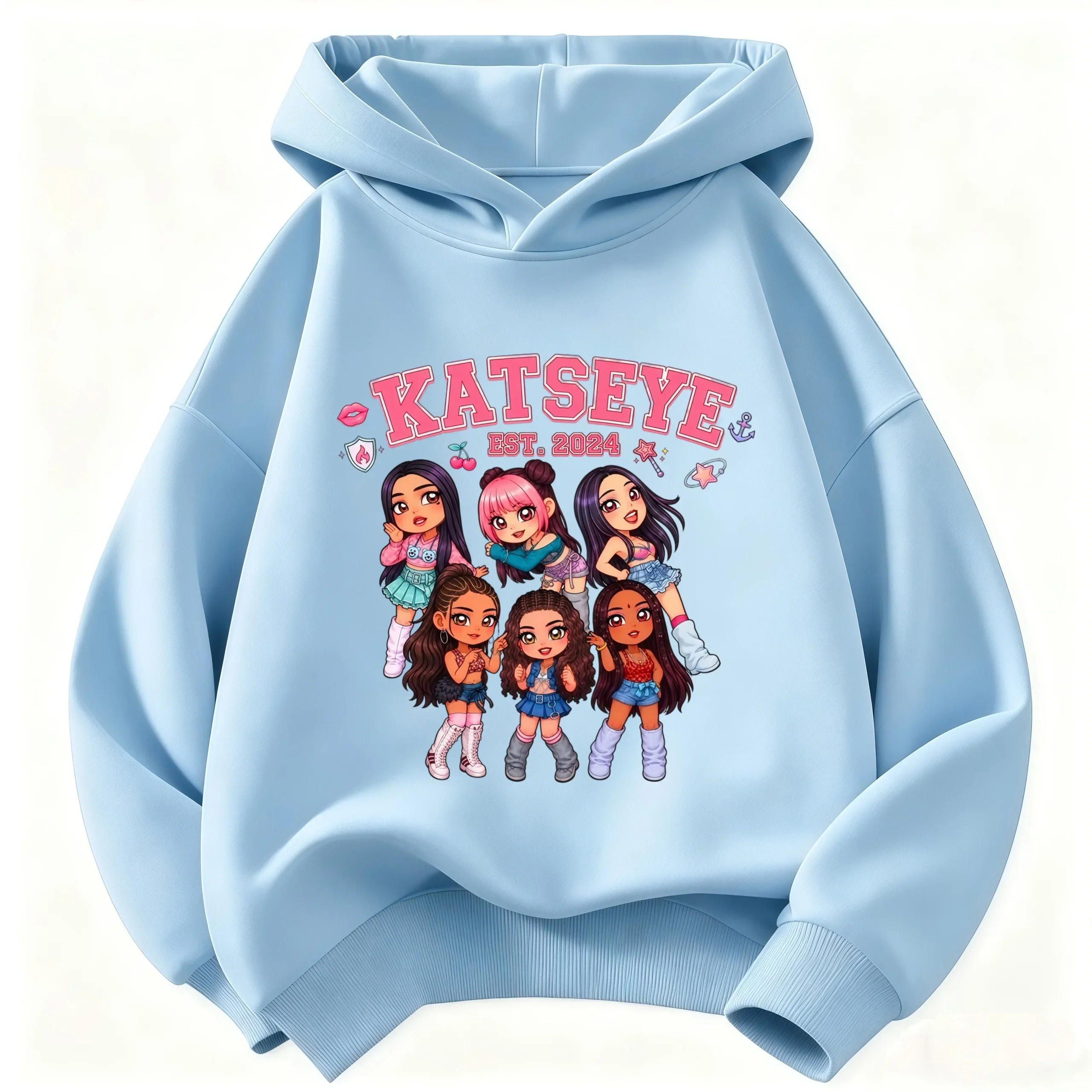Warme & Street-Style-Kleidung für Mädchen, stylischer Kinder-Hoodie – Katseye Girl Group Grafik-Pullover; Lässiger Retro-Hoodie, modisch – Detail 4
