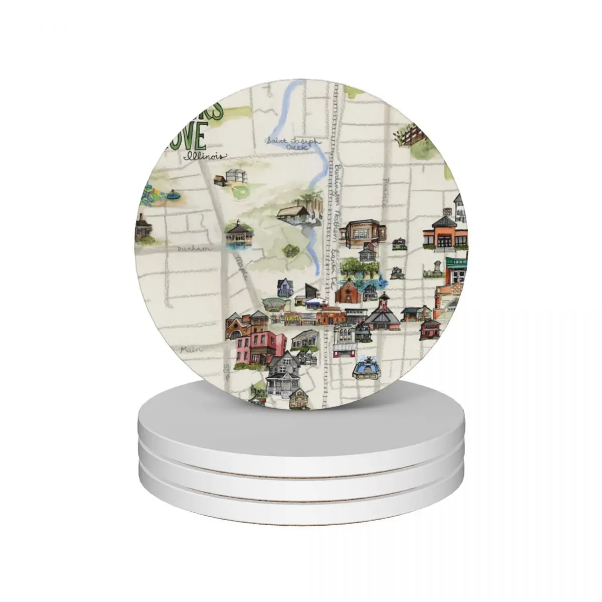 

Downers Grove Illustrated Map Ceramic Coasters (Set of 4) original for ceramics christmas Coasters