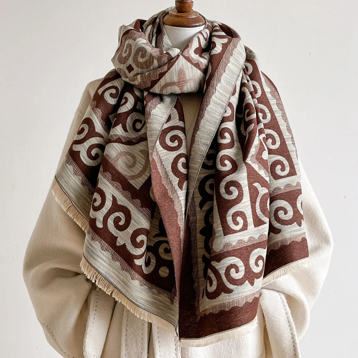 Female Imitation Cashmere Pashmina Scarf Winter Thick Warm Soft Shawl Wrap Double Sided Long Cozy Neckerchief Blanket Stole