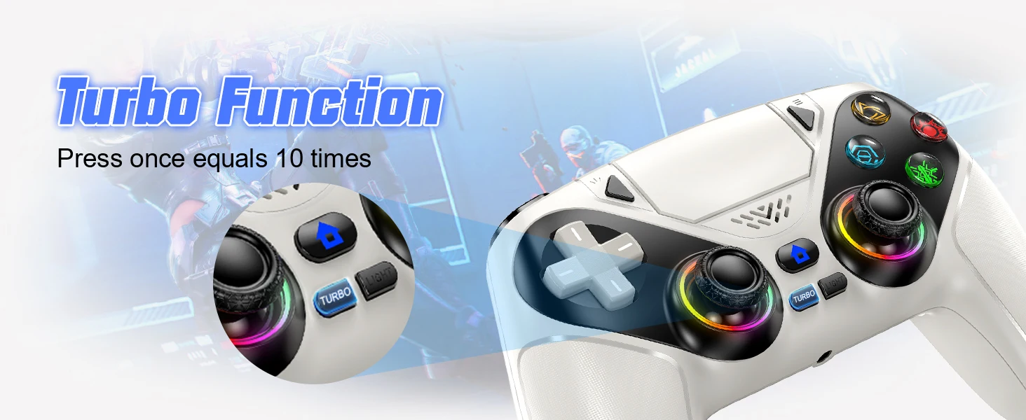 GAMROMBO RGB-Beleuchtung, kabelloser Controller für PlayStation 5 PS5/Pro/Slim/PC-Konsole, Gamepad mit Hall-Effekt-Trigger, Turbo- und Vibrationsfunktion. – Detail 4