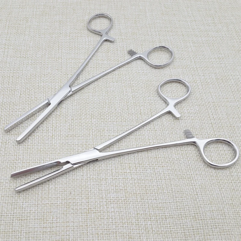 Pinzas de tubo médico para infusión, abrazadera para vasos sanguíneos, hemostáticos fórceps, malla de dientes planos, 18cm, fino