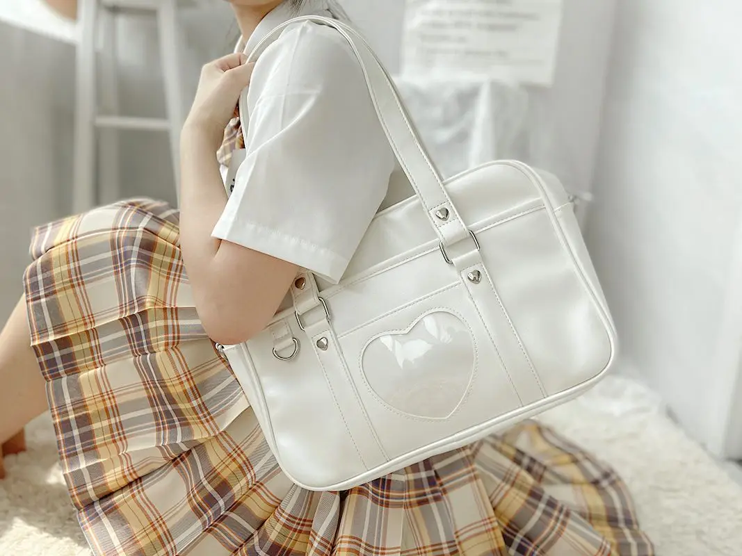 JIAERDI Japanese Jk White Handbag Women Harajuku Aesthetic Heart Transparent Leather Casual Shoulder Bag Female Cute Handbags