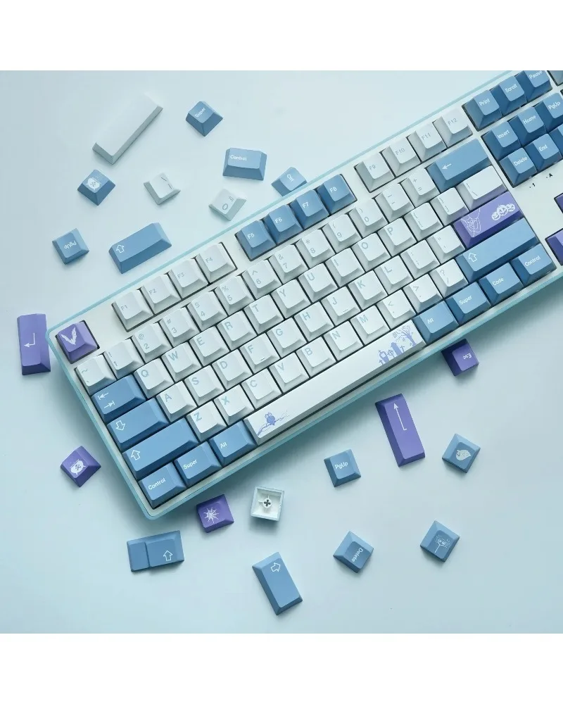 blue white and purple gradient pbt dye sub keycaps full set oem profile for mechanical keyboards