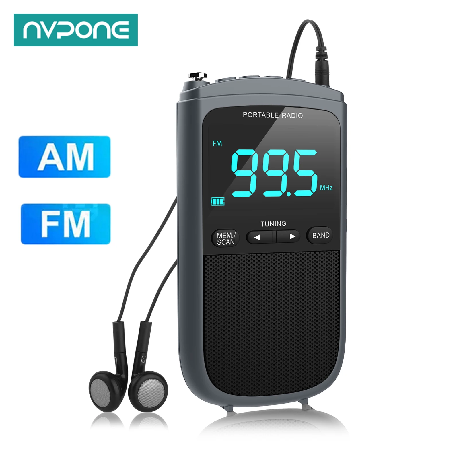 Portable Mini Radios Pocket AM/FM Receiver Stereo Speaker Rechargeable Radio with Alarm Clock for Outdoor Weather Broadcast