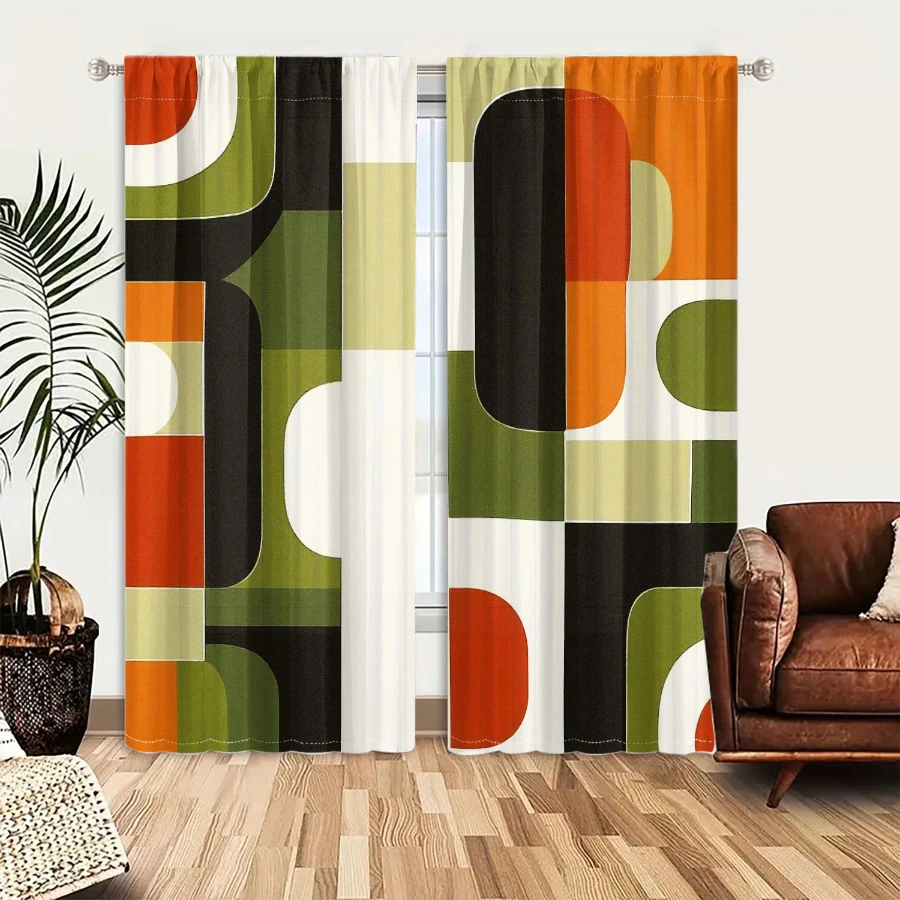 2PCS Digital Printed Curtains, Abstract Geometric Art Contemporary Modern, Modern Home Decor Style for Living Room Bedroom Decor