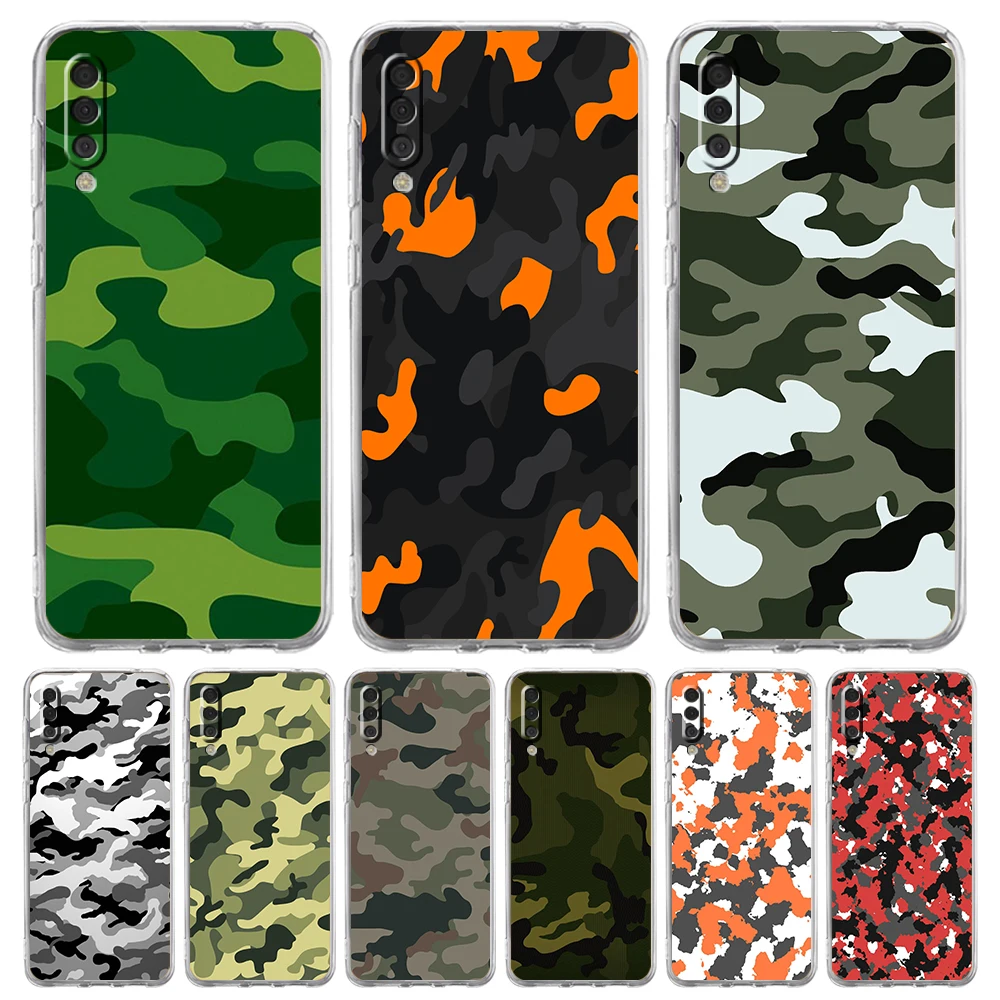 

Camouflage Camo Transparent Phone Case for Samsung Galaxy A12 A50 A52 A70 A40 A10 A20 A30 A02 A03S A04 Cover Silicone Shell Bags