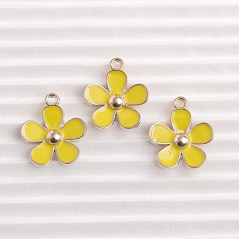 10 Stück 18 x 23 mm niedliche bunte Emaille-Blumen-Charms-Anhänger für Halsketten, Ohrringe, Armbänder, DIY, handgefertigtes Bastelzubehör – Detail 4
