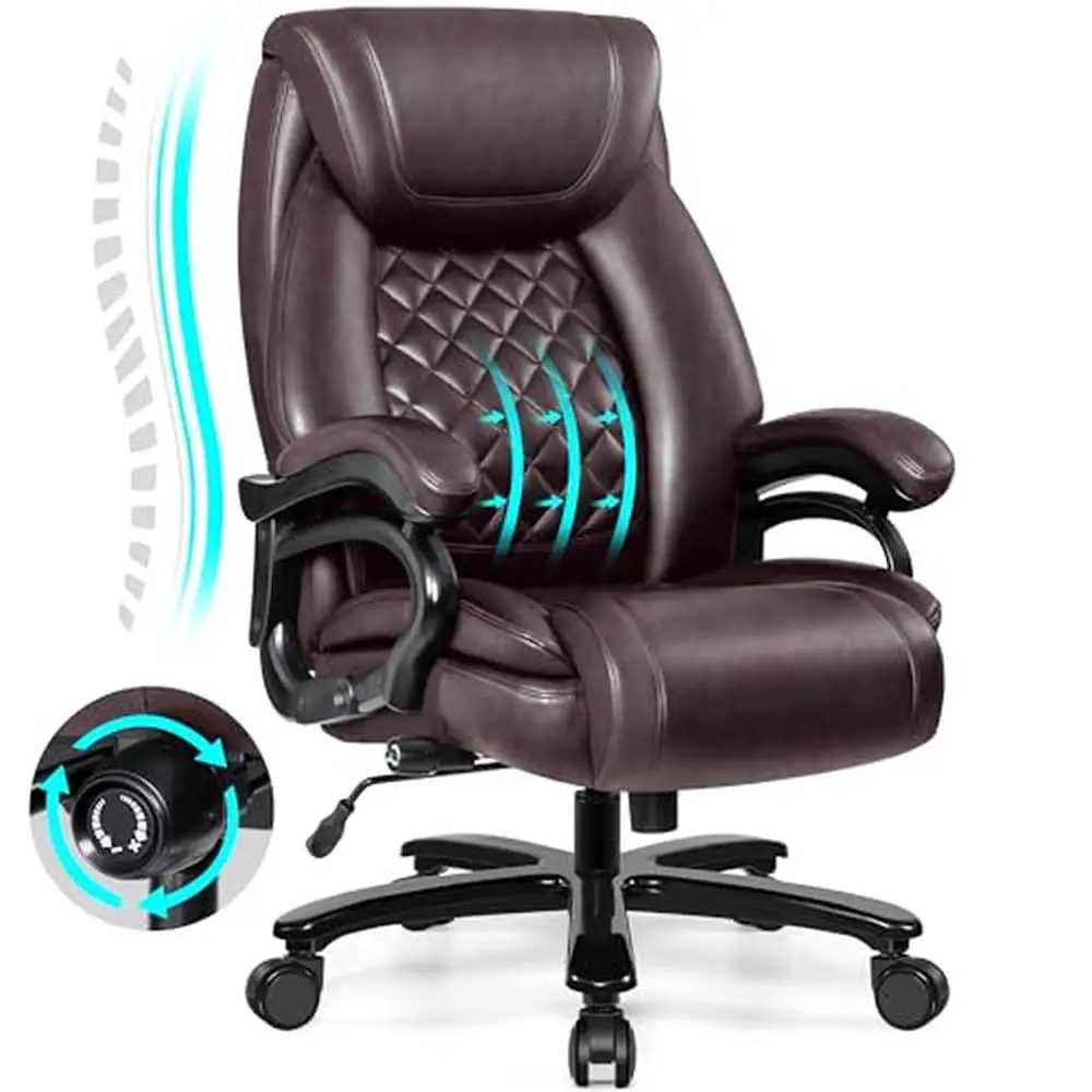 Heavy Duty 500lbs Leather Executive Office Chair Adjustable Lumbar Support Wide Seat Ergonomic Desk Chair with Swivel Rocking