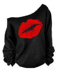 One shoulder Hoodies Winter Women Printed Big lips Fashion Thick Hoodie Pullover Sweatshirt Couple Women Cheap Loose Clothing