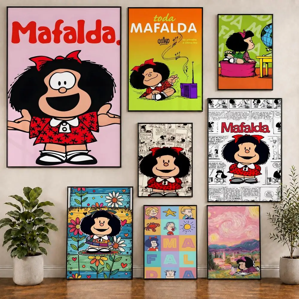 Mafalda Cartoon Niedliches Kawaii-Poster, PVC, HD, zum Abziehen und Aufkleben, modernes Poster für Zuhause, Büro, Wohnzimmer, Esszimmer, Wanddekoration