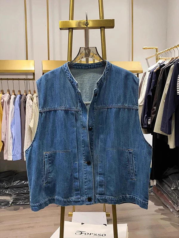 

plus Size Denim Open Cardigan Collar Vest Autumn Sle Men's Slim Fit Couple's Svel Small irt Casual Commute Sle