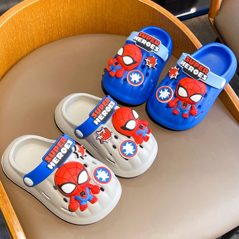 Disney Children\'s Slippers Summer Boys Spiderman Slipper Anti-slip Hole Kids Beach Shoes Soft Bottom Toddler Home Slipper