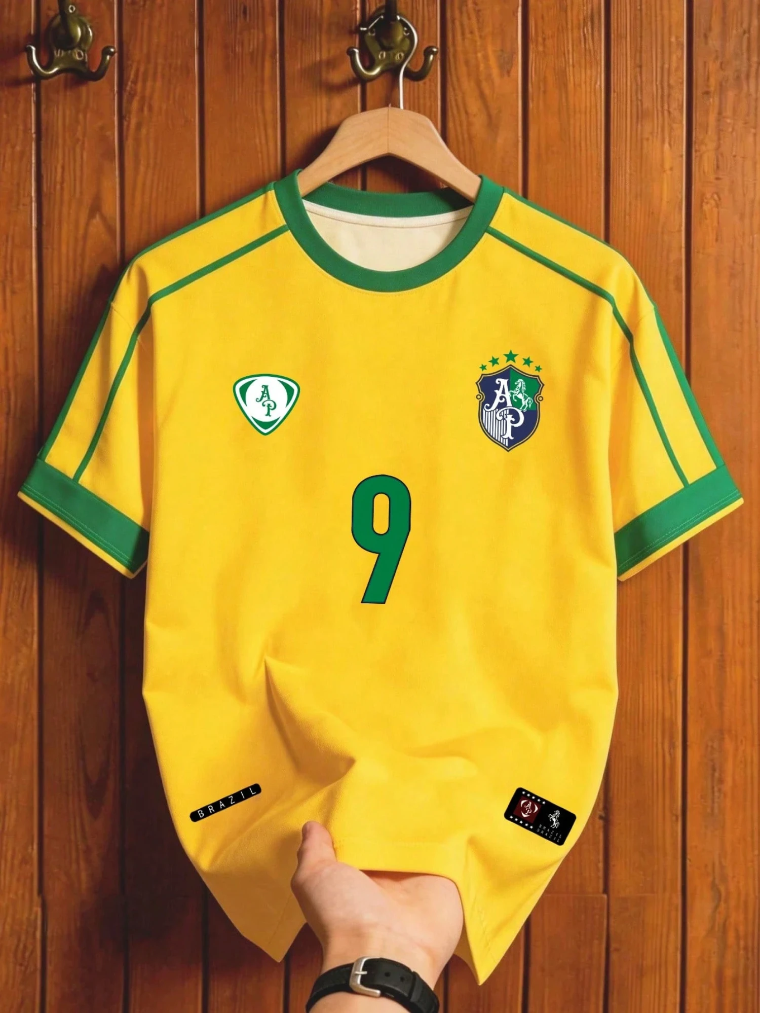 Women Summer T Shirt Yellow Green Brazil Soccer Themed Contrast Panel Short Sleeve Round Neck Relaxed Fit Street Daily Wear Top