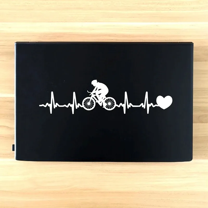 Cycling Heartbeat Vinyl Sticker Car Window Decor Bicycling EKG Heartbeat Laptop Decal for Apple MacBook Air Pro Decoration