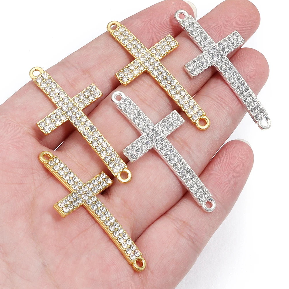 SAUVOO Alloy 22x47mm Cross Inlaid Rhinestone Exquisite Shiny Crystal Jesus Cross Necklace Pendants Religious Jewelry Accessories