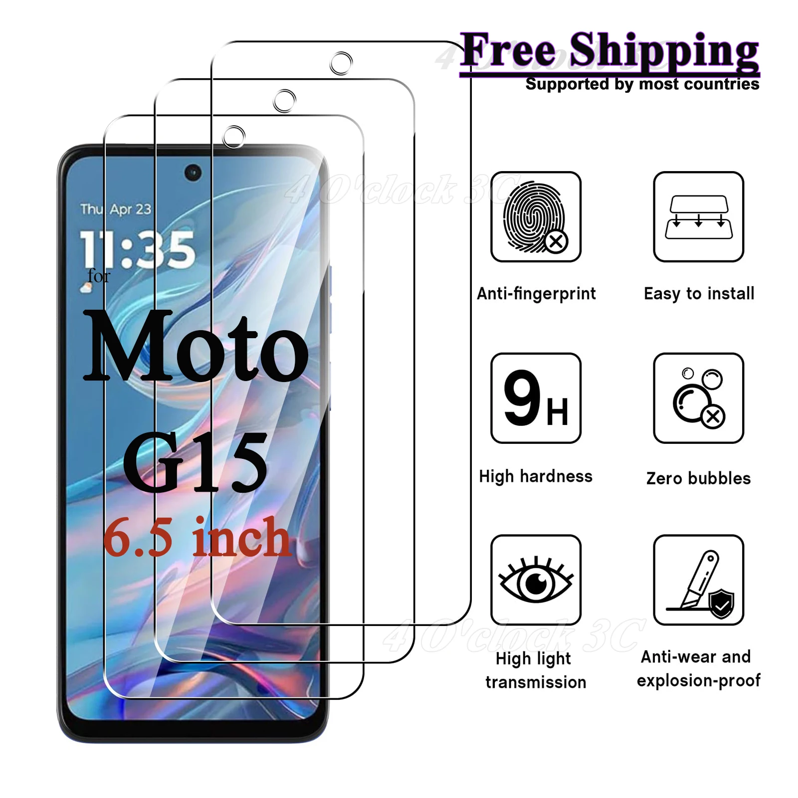 

For Motorola Moto G45 6.5 inch Screen Protector Tempered Glass Crystal Mica 9H HD Clear Transparent