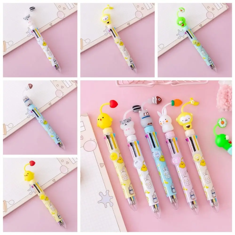 Kawaii 8 Colors Ballpoint Pen Creative Multicolor Animal Pendant Ballpoint Pen Chick Monkey Cartoon School Office Supplies