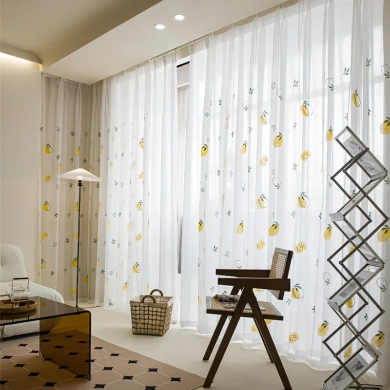 Fruit Lemon Embroidery Bedroom Sheer Tulle Curtains For Kitchen Balcony Curtain Living Room Window Voile Floral Drapes Cortinas