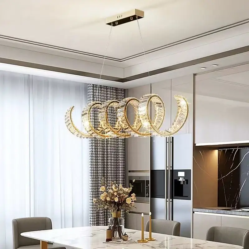 2026 Modern spiral Gold Crystal Chandelier home decor led lights lustre Hardware Rectangular Ceiling for dining room Decoration