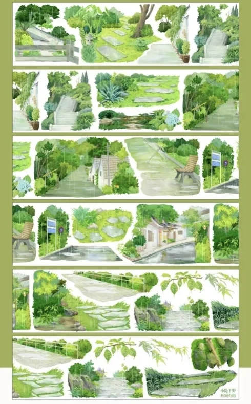 Green Road Tree Washi PET Tape glänzend