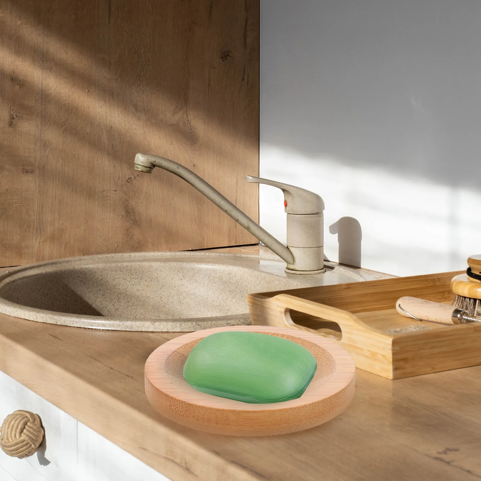 Jabonera de madera ecológica, biodegradable, sin perforación, soporte para jabón de drenaje, bandeja para baño, cocina, ducha, organizador de esponja, 2 uds.