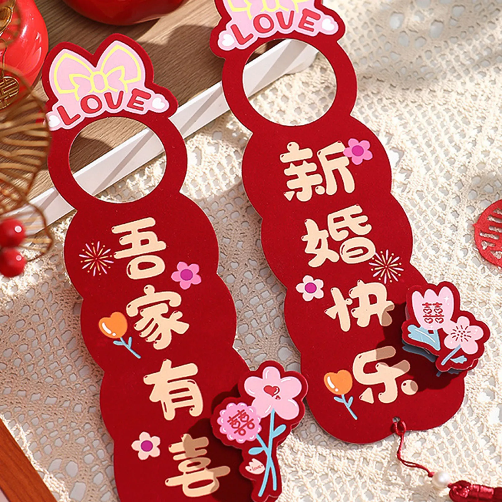 1 Pair Wedding Door Hanger Chinese Double Happiness Style Wedding Decoration For Living Room Bedroom Red