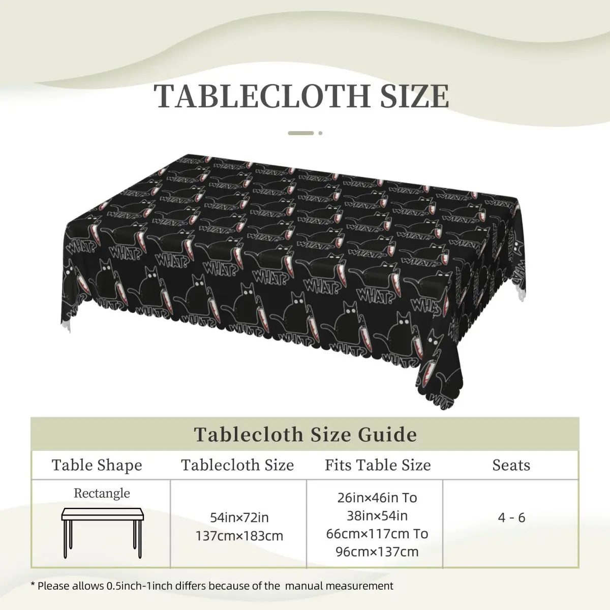 Cat What Murderous Black Cat With Knife Premium Customized Rectangular Tablecloth Waterproof Table Cover for Party Table Cloth