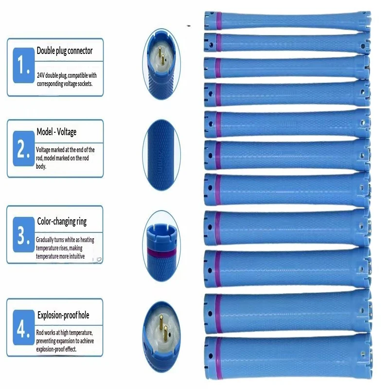 1/10pcs  24V Digital Hair Hot Perm Rods Electric Heated Curlers Bars Rollers Wavy Hair Salon Barber Curling Spiral Styling Tools