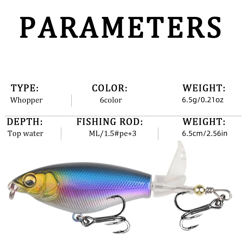 

1PC 6g Whopper Popper Topwater Fishing Lure Wobbler Artificial Hard Bait Bass Plopper with Soft Rotating Tail Fishing Tackle