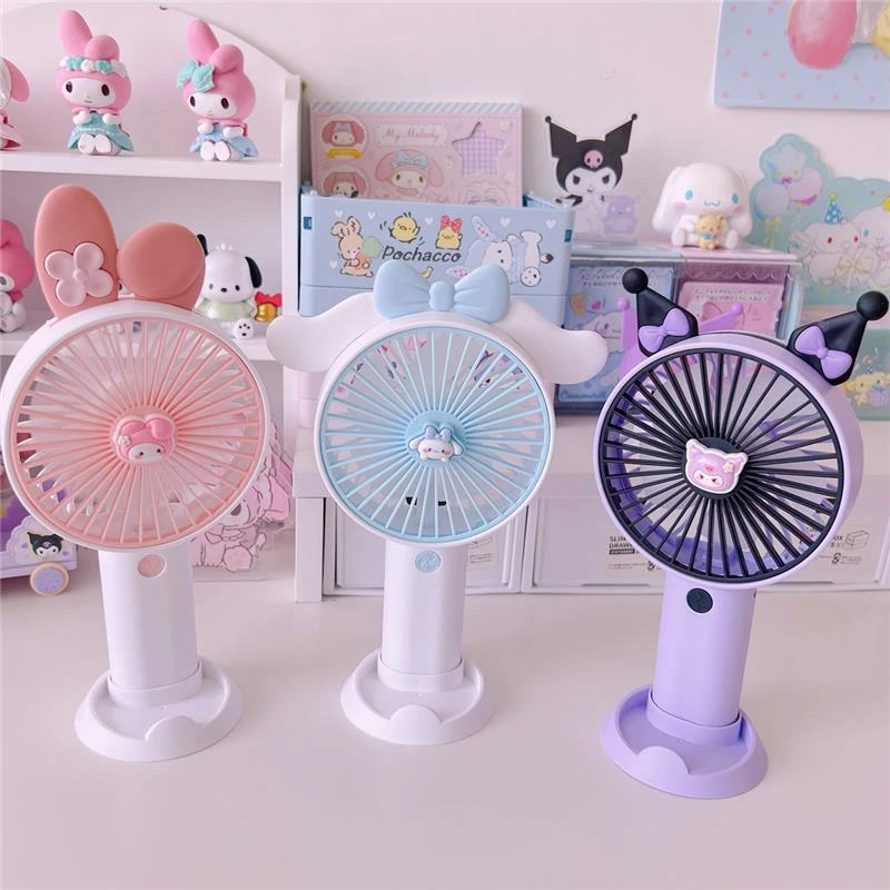 Sanrio MyMelody Kuromi Cinnamoroll Small Fan Kawaii Cartoon Anime Handheld USB Rechargeable Mini Fan Girl Portable Fan Gift