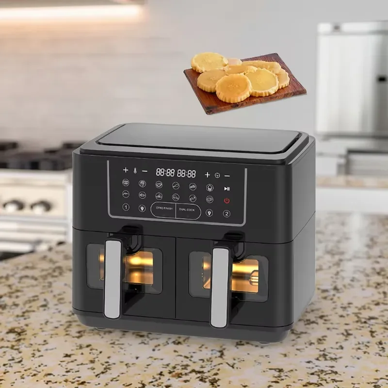 For 2400W 9L Electric Modern Square Plastic Non Stick Multifunctional Touch Screen Digital Display Double Basket Air Fryer