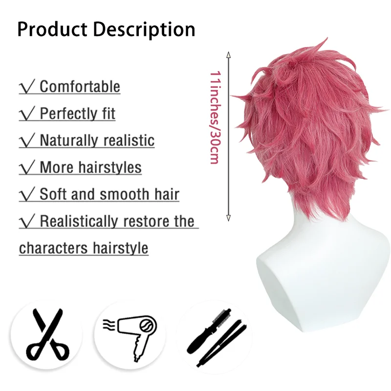 Anime Akaza Cosplay Wig 30cm Short Spiky Red Heat Resistant Synthetic Hair Natural Fluffy for Halloween Costume Party Unisex