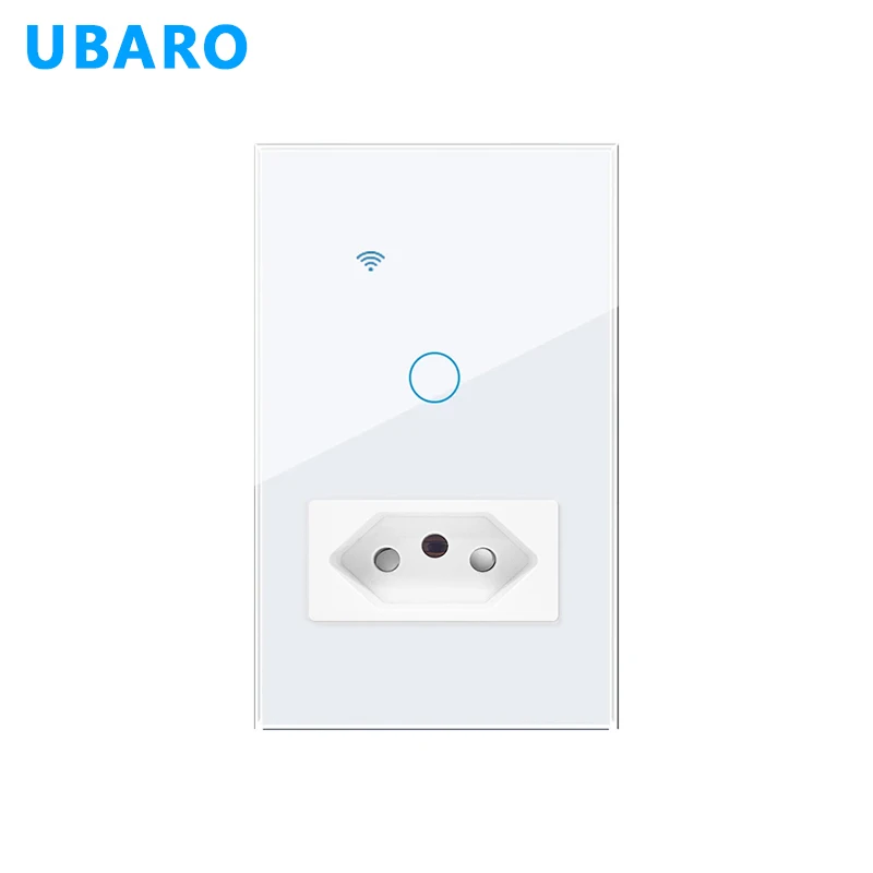 

UBARO WiFi Smart Wall Switch with Brazil Socket, 1/2 Gang Touch Control, Alexa Google Home Voice APP Remote, Tempered Glass, 127