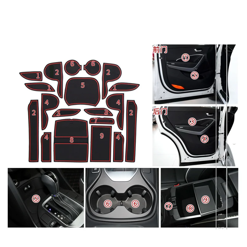 Car Slot Door Groove Mat for Hyundai Grand Santa Fe Sport DM NC 2013~2018 Silicone Armrest Cup Anti-slip Pad Cushion Accessories