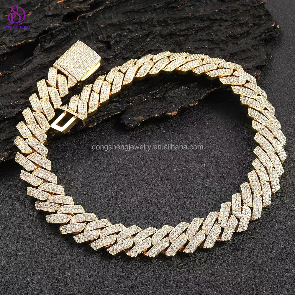 

Hip Hop Jewelry 14K 18K plating gold Luxury Necklace 925 Sterling Silver 18mm 20mm 3 Rows VVS Moissanite Diamond Cuban Chain