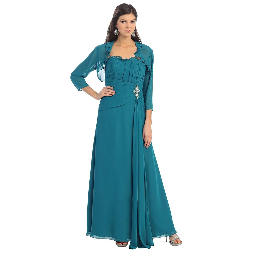 Customized Classic Mother of The Bride Dresses with Detachable Full Sleeve  Mother Dress Chiffon A-line Back Zipper Mother Gowns