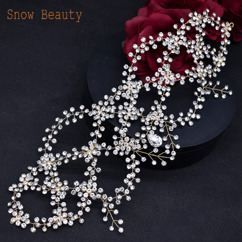 A446 Handmade Water Drop Diamond Tiara Wedding Headband for Bride Bridesmaid Bridal Headpieces Hair Accessories for Prom Party