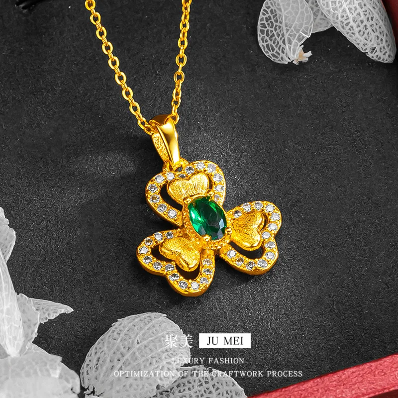 

Luxury 24K 9999 Pure Gold real gold Women's Emerald Leaf Pendant