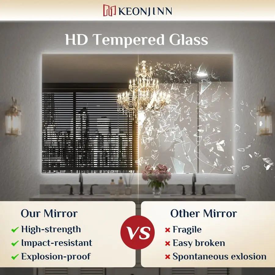 Espejo retroiluminado LED de 24 x 32 pulgadas, espejo de tocador de baño iluminado 3 colores blanco natural cálido, luces de alto lumen, amplificador antivaho Dimm