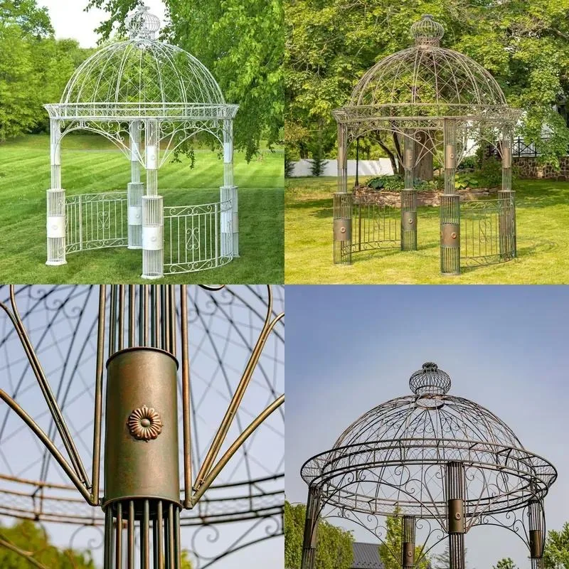 Large Round Iron Garden Gazebo White Vintage Green Metal Outdoor Wedding Decor Powder Coated Frame