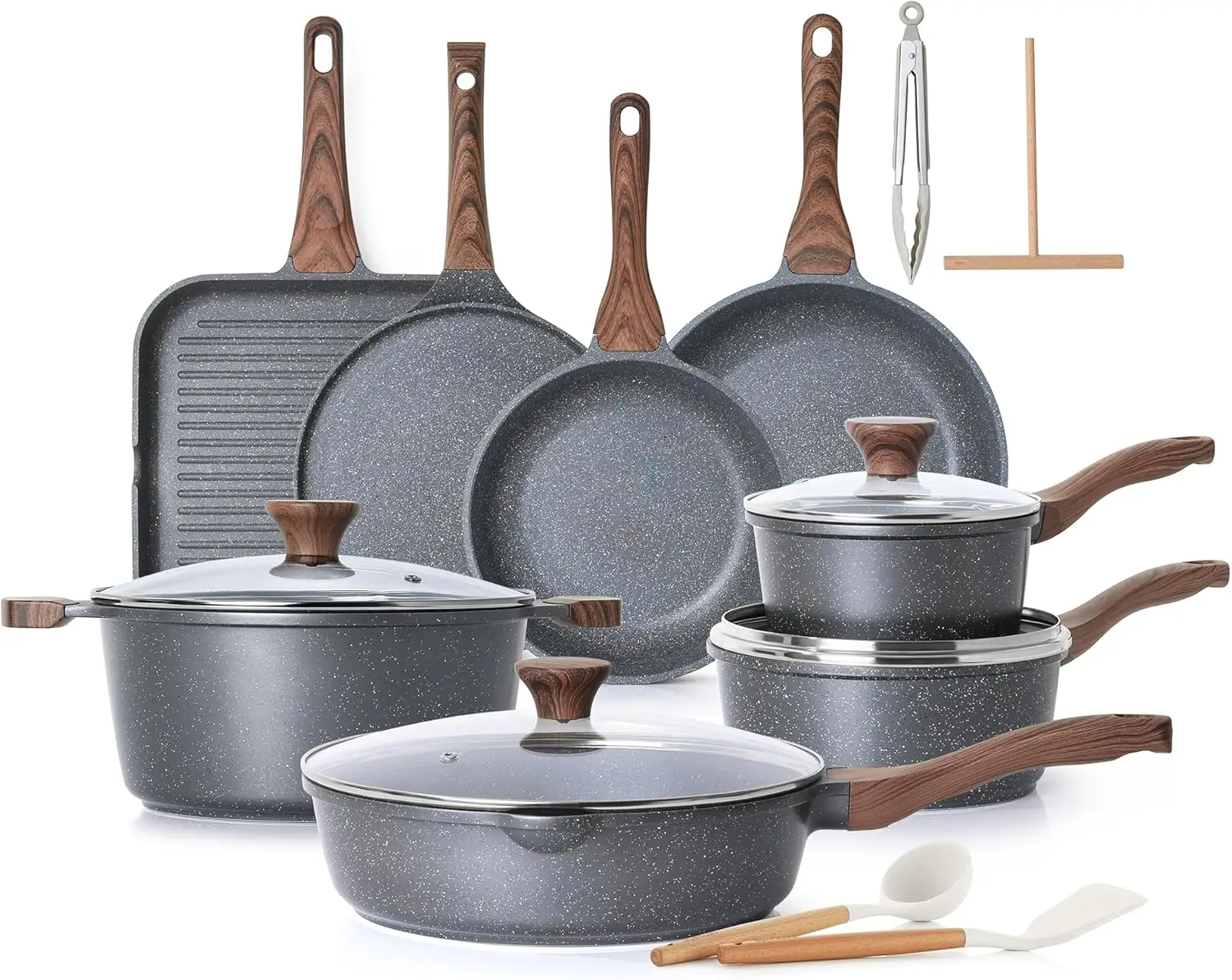 Sensarte Nonstick Cookware Set 23-Piece, Non Stick Pots And Pans Set With Swiss Granite Coating, Non-Toxic Kitchen Cooking Set,