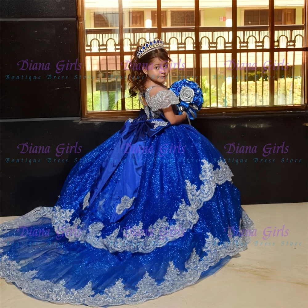New Gorgeous Flower Girl Dress Quality Blue Tulle Fluffy With Exquisite Lace Applique For Kids Birthday Party Evening Gowns