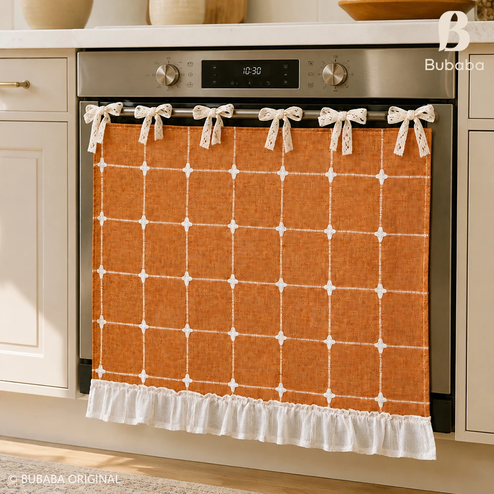 Oven Dust Curtain Lace Bow Tie Kitchen Decoration Cover Curtain Retro Ruffle Edge Cover Half Curtain Oven Dust Cover
