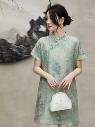 2024 chinese style women cheongsam short sleeve retro fashion loose embroidery new chinese elegant retro short qipao dress w694