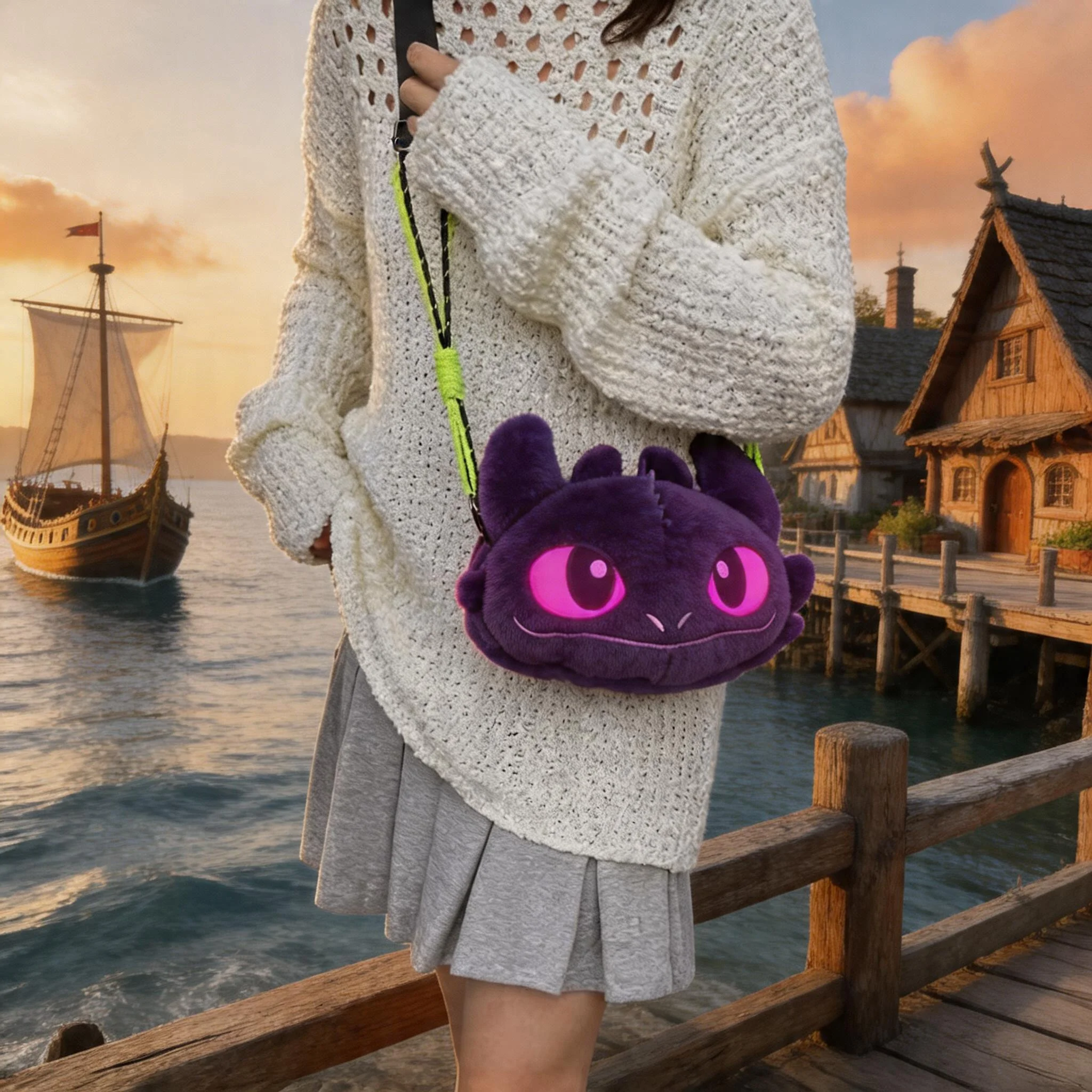 Toothless Cartoon Black Dragon Crossbody Bag Large Capacity Soft Cute Shoulder Bag for Women Girls School Gift