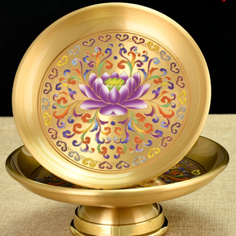 Pure copper fruit plate for Buddha offering plate, home offering fruit plate, God of Wealth plate, cloisonne Buddha