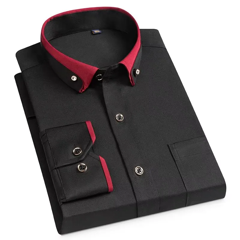 Für Herren Business Hemden Männlich Formal Button-Down Sozialen Patchwork Kragen Camisa Sozialen Elastische Anti-falten Casual Hemd